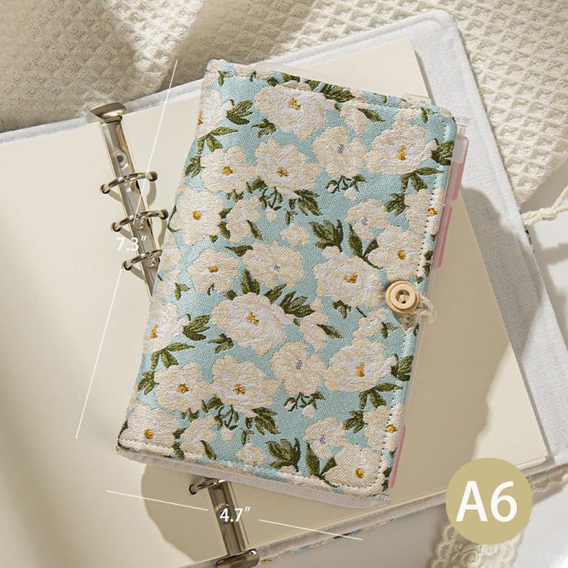 ipoul A6 Binder, Embroidered Flower Journal, Refillable Journal, 6 Ring Binder, 5"x7" Journal Cover, B6 Sketchbook, Travel Diary for Girl, White Gardenia, Budget Binder, Planner Binder - Image 3